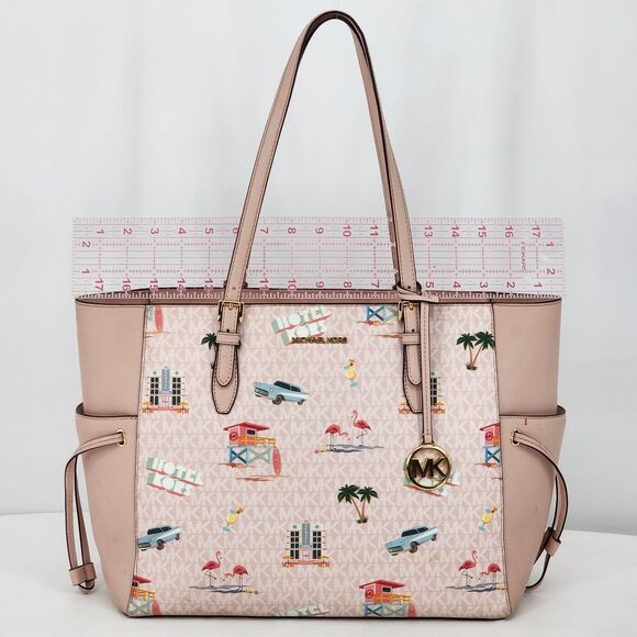 Michael Kors Gilly Beach Pink Logo Large Drawstring Travel Tote Bag - Picture 13 of 15